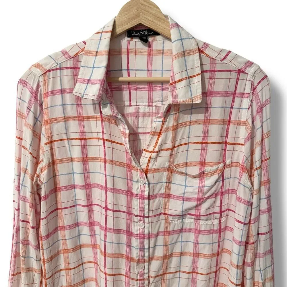 🔥4/$25 Velvet Heart Women's Button-Up Plaid Hi-Low Shirt Multicolor Size Small